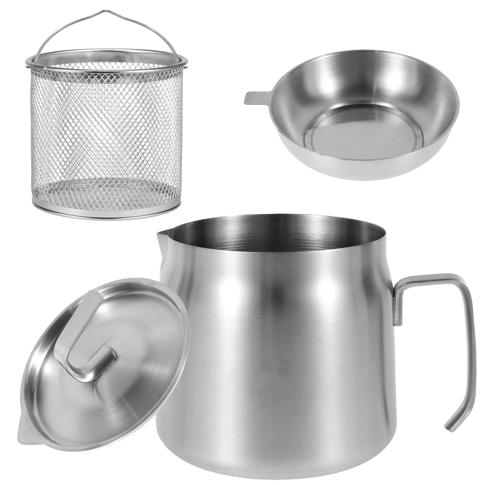 

Pot Stainless Steel Oil Filter Vessel Large Capacity Rustproof Heat-resistant 2 In 1 Oil Strainer Pot with Frying for Home