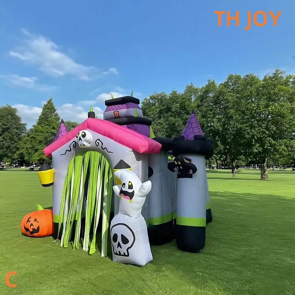 Szybka wysyłka lotnicza do drzwi, dekoracja na Halloween, straszny dmuchany łuk, zamek, nawiedzony dom, tunel, brama wejściowa