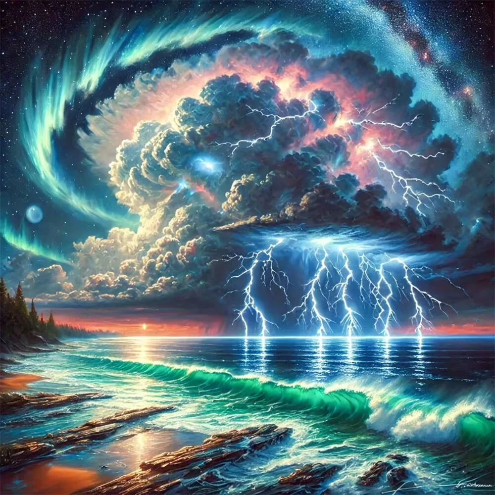 

500/1024PCS Jigsaw Puzzle Beautiful Seaside Lightning Scene For Adults Perfect For Quiet Evening Activity