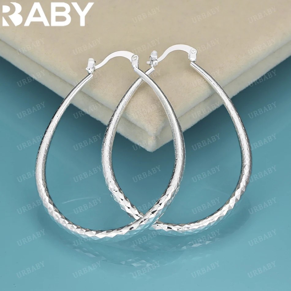 

URBABY 925 Sterling Silver Diamond Ripples Hoop Earrings For Women Wedding Engagement Party Fashion Charm Jewelry Gift