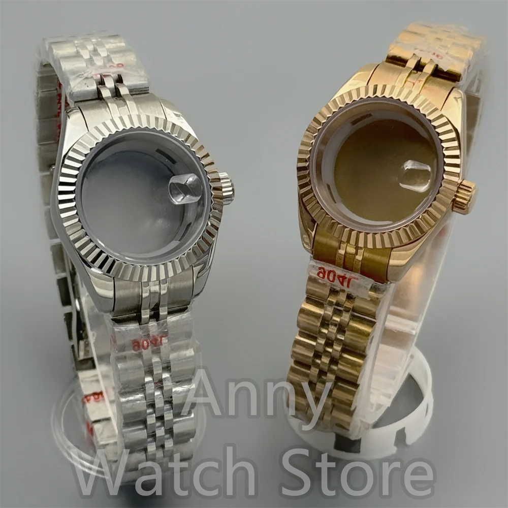 NH05 28mm Fluted Curved Sapphire Glass Steel Diving Watch Case For Ladies Fit NH05 NH06 Movement Fit Women's 20.5mm Dial