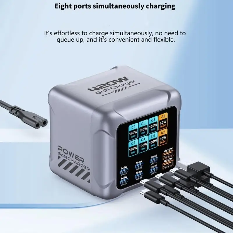 

420W Fast Charging Station With 140W USB C Port Multiple Device Chargers Station for Laptop Phone Tablet 896C