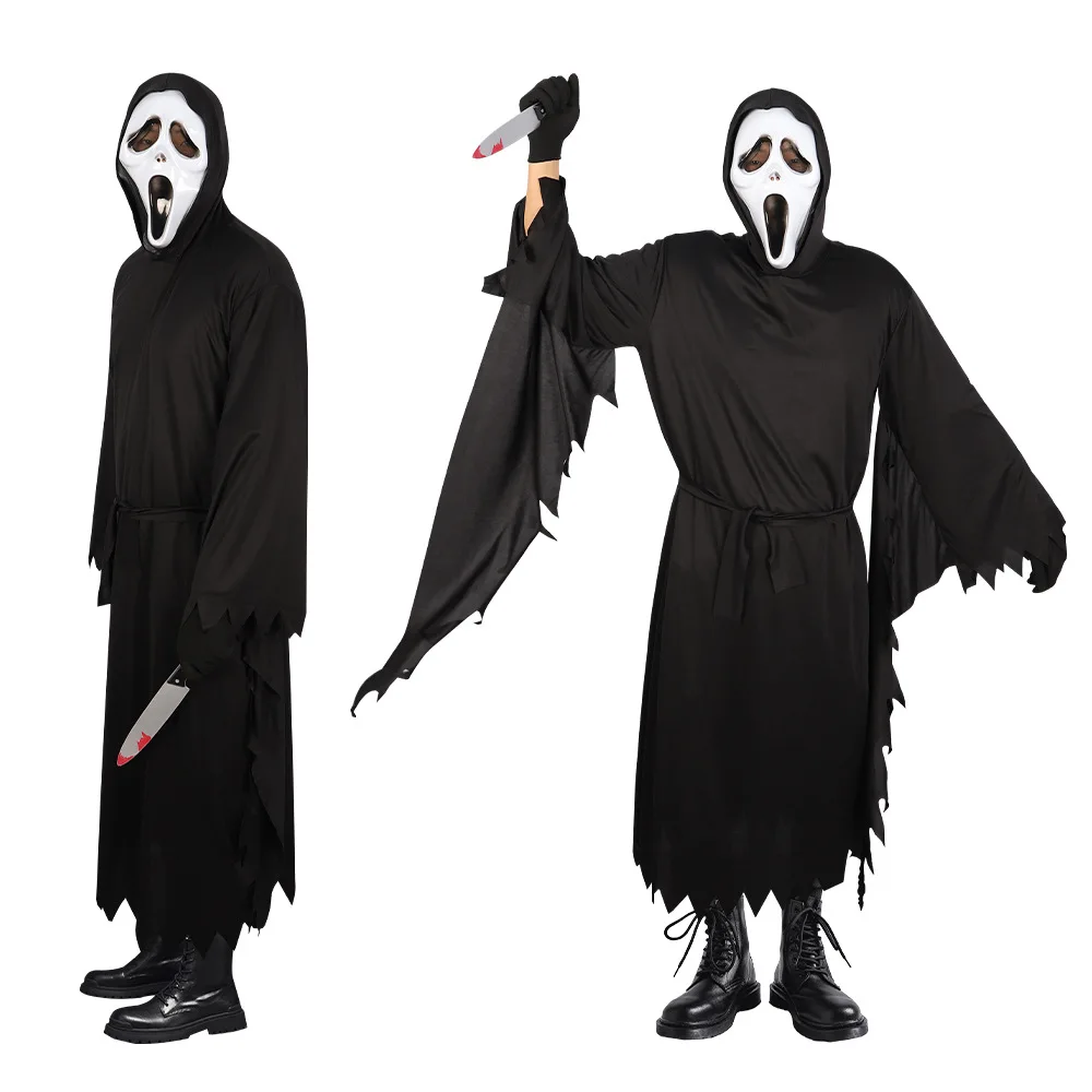 Gruseliges Cosplay-Kostüm, Todesgott, Halloween-Terror-Robe, Rollenspiel-Maske, Erwachsenenkleidung, T-Shirt-Acetatfaser, 00 % Bühnenkostüm
