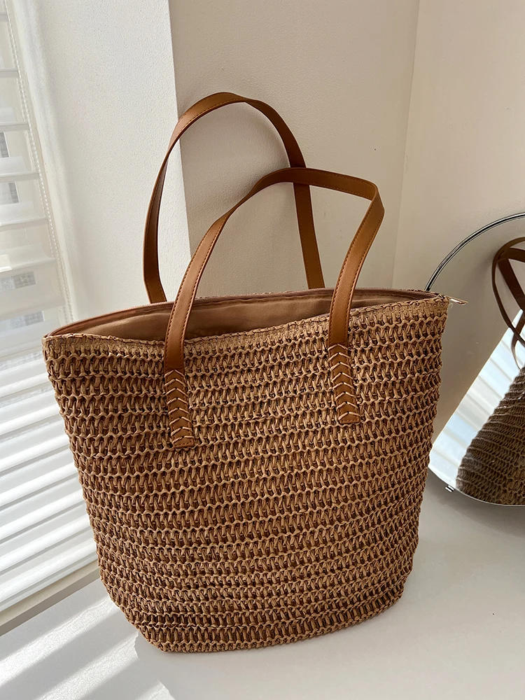 

Large Capaci St Woven Handbag Women's Summer Vaion Sle Single oulder Tote Bag Simple Casual Commuting Buet Bag