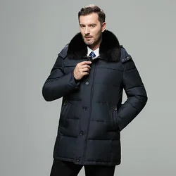 Chaqueta de invierno de Canadá para hombre, chaqueta de plumón de ganso cálida de largo medio, Parkas con Cuello de piel, abrigo impermeable para hombre, ropa de invierno