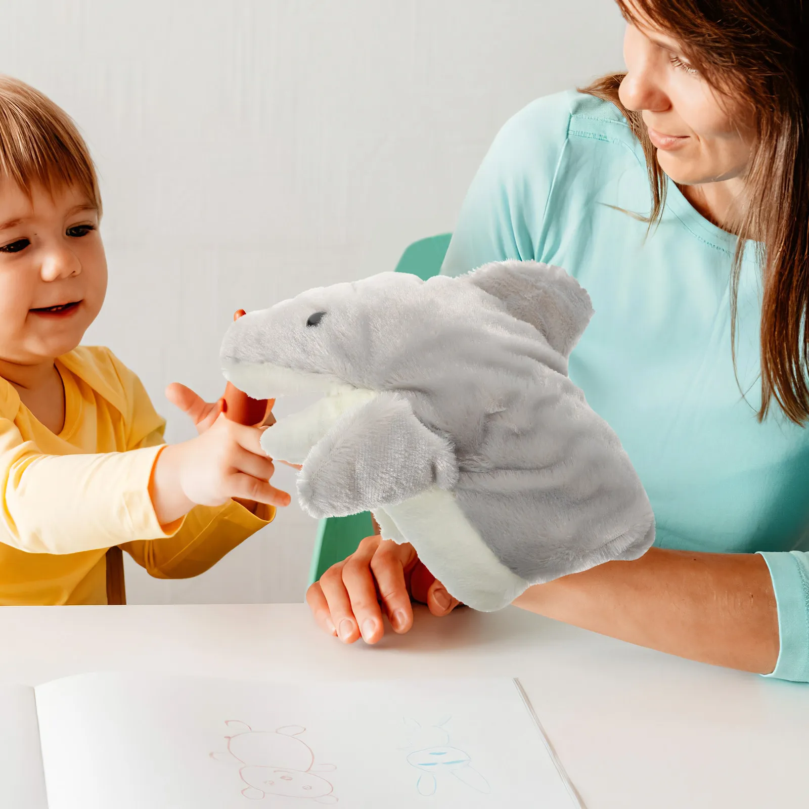 

Shark Hand Puppet Soft PP Cotton Material Washable One Size Fits Kids Adults Interactive Storytelling Role Play Hand Puppet