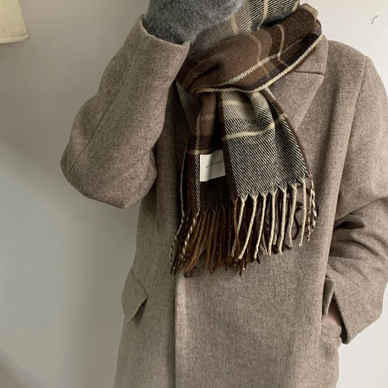 2024 Autumn And Winter New Plaid Scarf Korea Style Women's Tassel Scarf College Style Couple Scarf