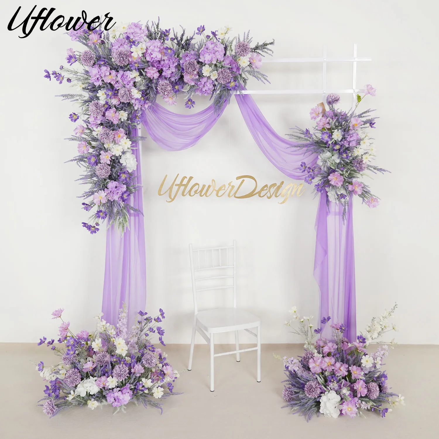 

Uflower Purple Outdoor Wedding Decoration Artificial Flower Floral Backdrop Arrangement Hanging Flower Row Road Lead Flower Ball