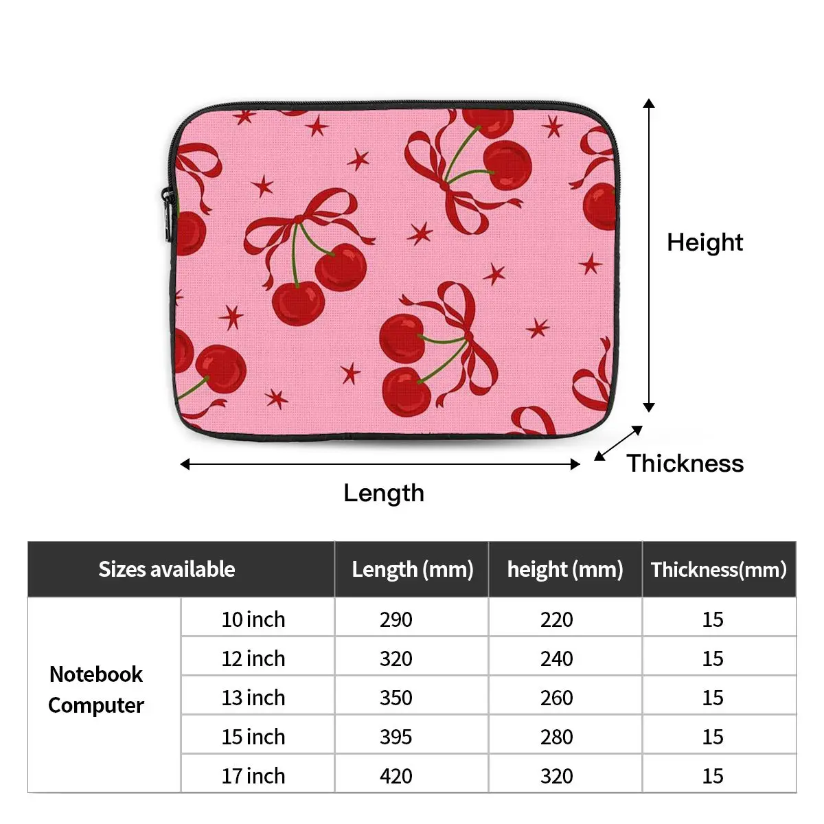 Cherry Notebook Laptop Bag Case Pouch Notebook Sleeve Cover Bag Tablet Shockproof Case Bag