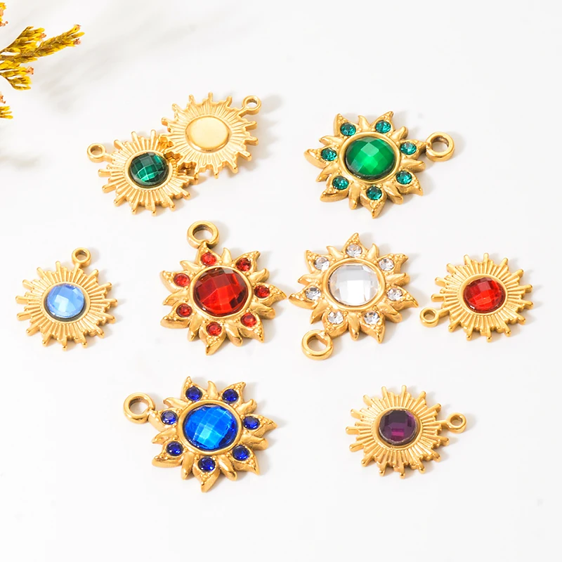 

2pcs/lot Colorful Rhinestone Sun Pendant for DIY Necklaces Earrings Stainless Steel Jewelry Making Handmade Gifts Accessories