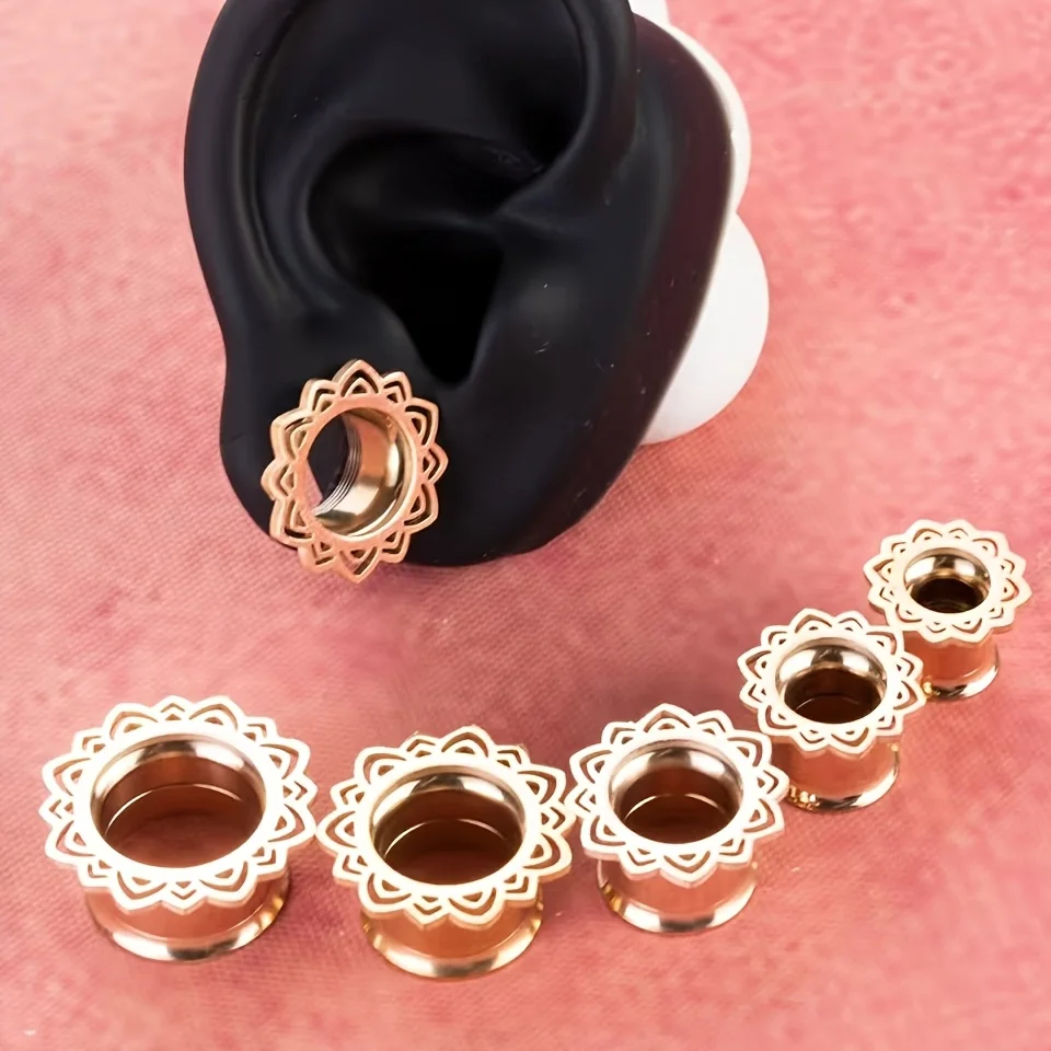 2Pcs Stainless Steel Flower Flared Flesh Tunnel Ear Plugs  Expander Gauge  Body Piercing Jewelry For Women Men 8-16mm