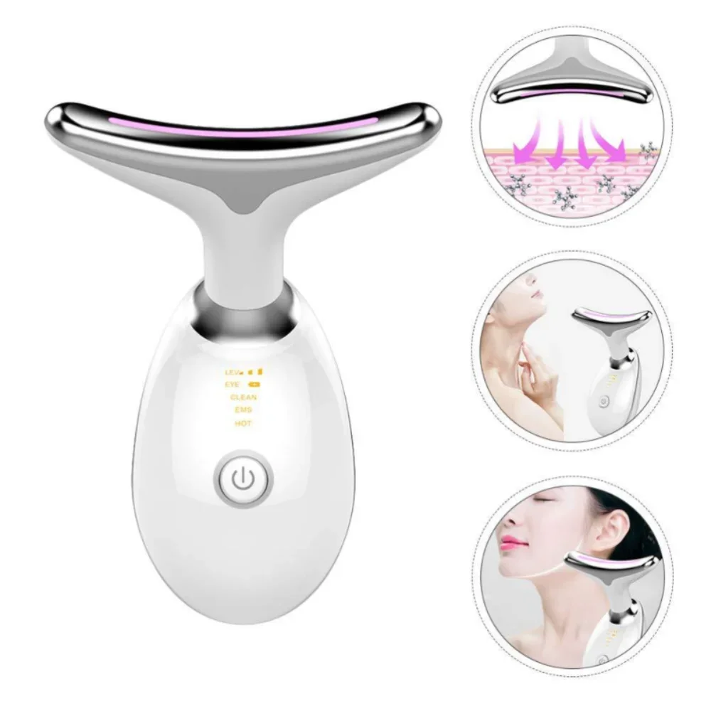 EMS เครื่องนวดหน้าลด Double Chin ต่อต้านริ้วรอยผิว LED Photon Therapy ผิวคอ Face Beauty อุปกรณ์ Facial Lifting Machine