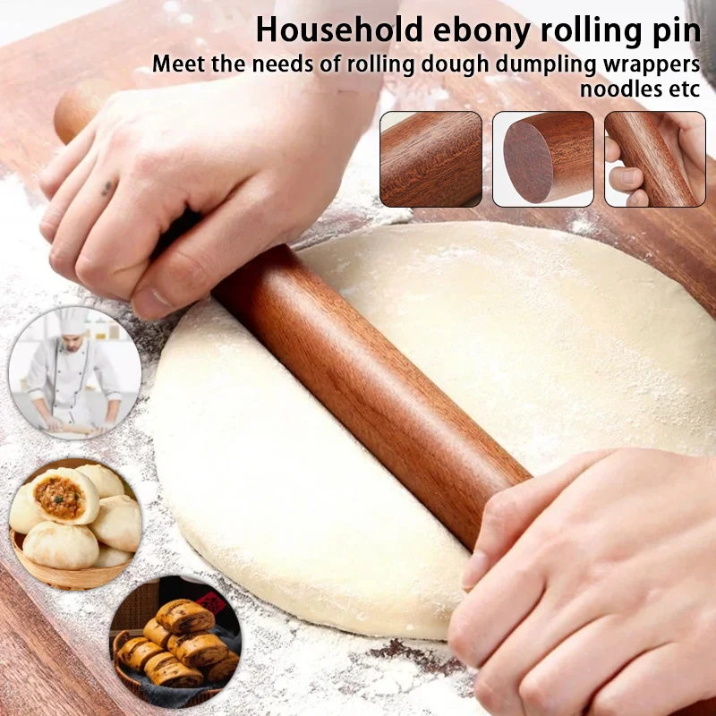 Hot Selling Ebony Rolling Pin for Household Use Solid Wood Without Powder Coating Wooden Rolling Pin Dumpling Skin Baking Tool