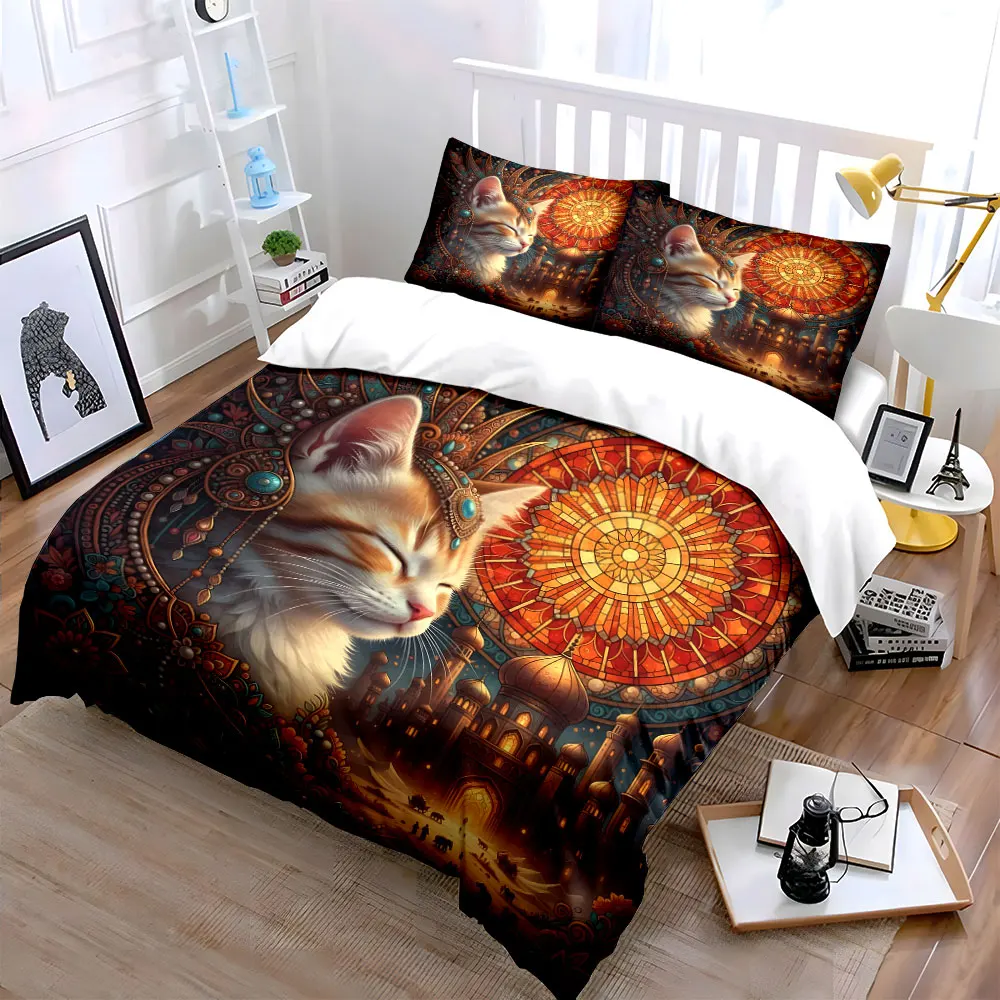 Dreamy Cat and Oriental Palace Printed Duvet Cover Set1 Duvet Cover+2 PillowcaseMulti Size Bedroom Bedding Decoration