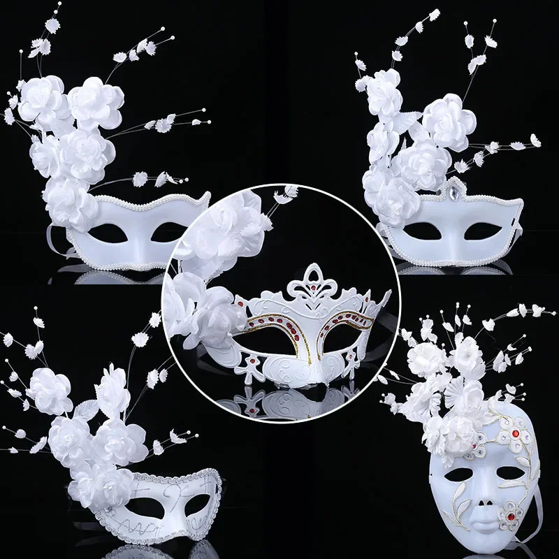 10pcs Women Masquerade Ball Venice Lace Eye Mask  Party White Flower Bloom  Sexy Decoration Dress Up  Birthday  Halloween