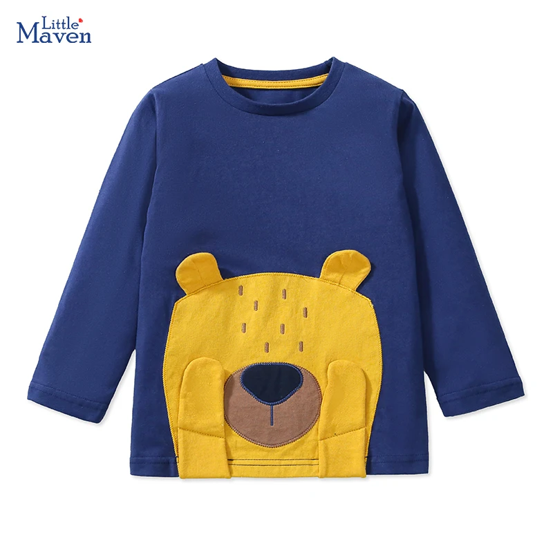 Little maven Fashionable Kids Clothes Spring Autumn Cotton Tops Boys Clothing Tees Baby Boy Cartoon Bear Applique T-shirt Bluey