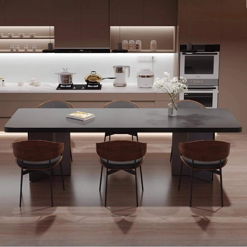 black minimalist dining table Italian minimalist rectangle island table thickened desktop table de salon à manger home furniture