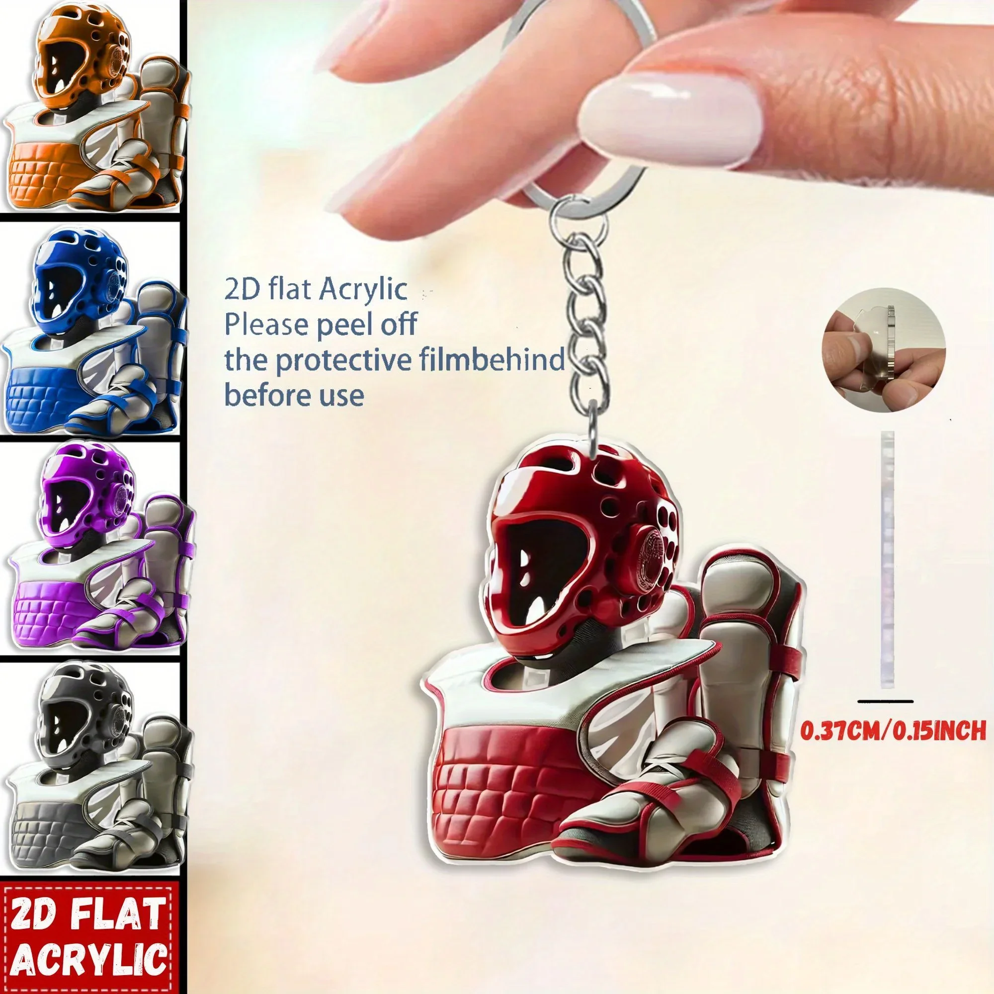 2D Taekwondo Protective Gear Keychain Sports Themed Acrylic Pendant Fun Ornament Charms Hanging Decoration for Bag Festive Gifts