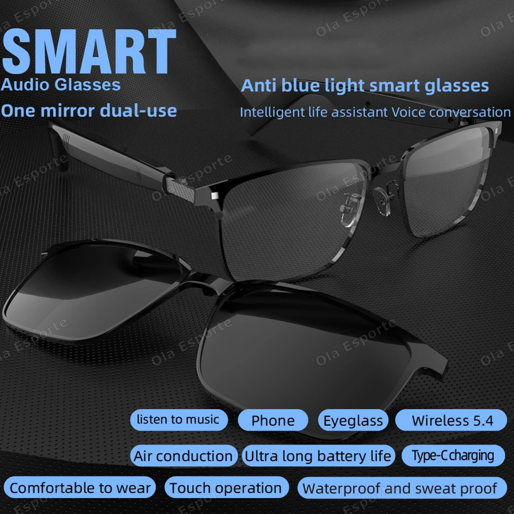 

2025 Smart Glasses 2 in1 Magnetic UV Protection Portable Music Polarized Glasses Interchangeable Lenses Women Men Sunglasses