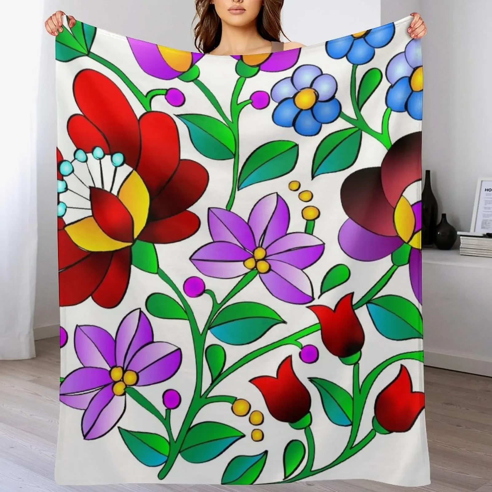 

Traditional hungarian pattern from Kalocsa (white) Throw Blanket Bed Fashionable Decoratives Loose Large Blankets