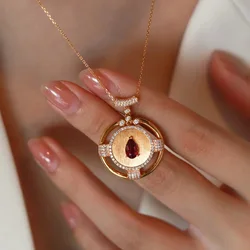 Foydjew Vintage Fashionable Exquisite Hand Brushed Design Gold Color Pendant with Water Drop Ruby Zircon Necklace For Women