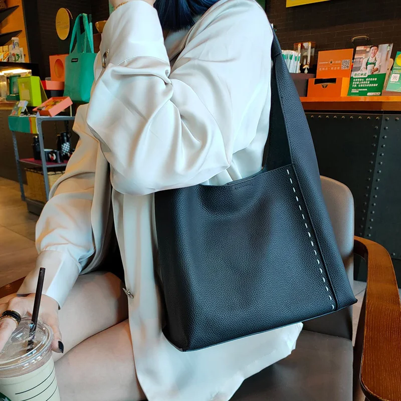 2023 Women\'s Handbag Genuine Leather Female Luxury Shoulder Bag Large Capacity Lady Soft Togo Cowhide Fashion Design Tote Bucket