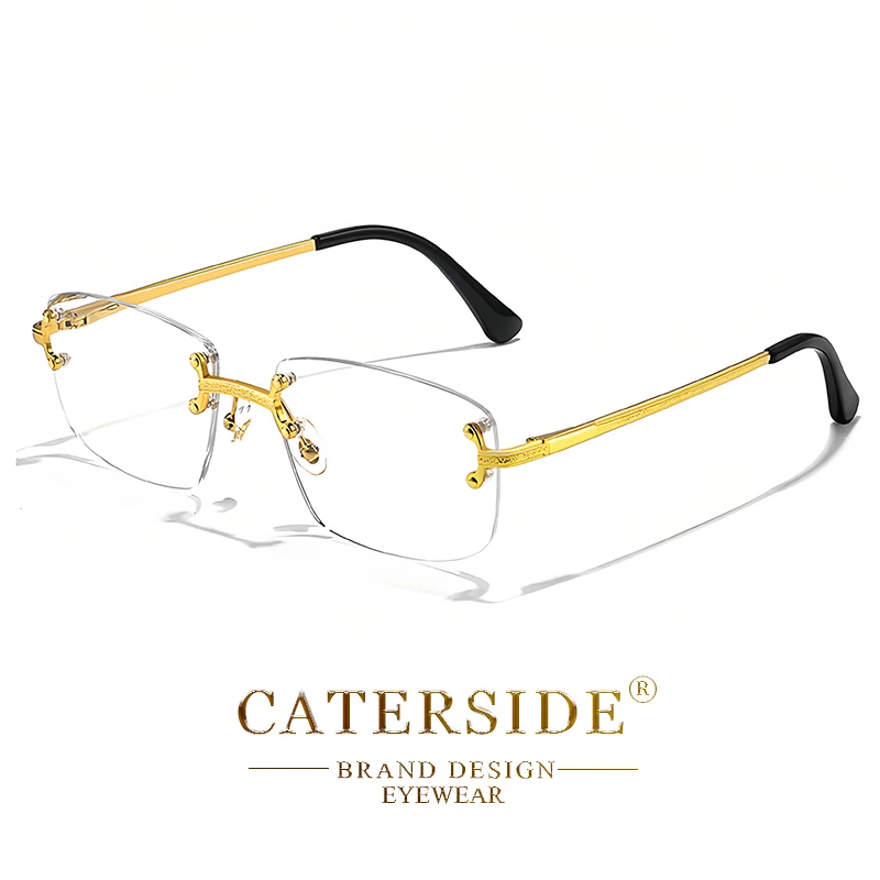 CATERSIDE Retro-Sonnenbrille mit randlosem Metallrahmen und Farbverlauf für Herren, Punk-Luxus-Damenbrille, kleine rechteckige Sonnenbrille – Detail 22
