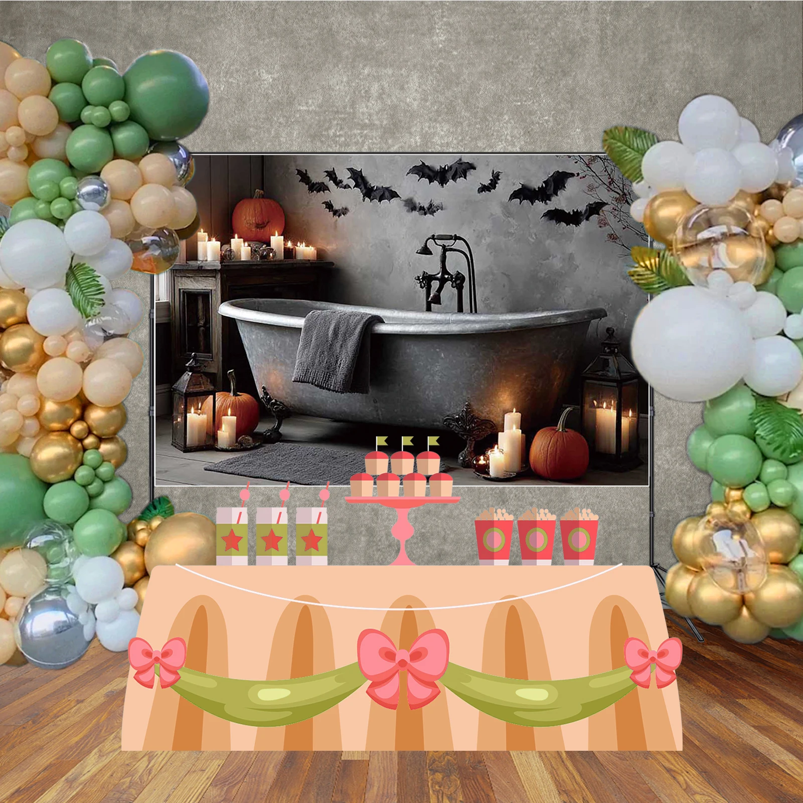 MOON.QG 2025 Halloween Decoration Backdrop Bats Cemetery Night Circus Backgrounds Poster Photo Zone Photography Accessories