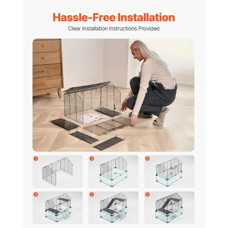 عرض 360 موئل هامستر شفاف للحيوانات الأليفة الصغيرة 22.8 × 15 × 21.3 في قفص جيد التهوية مع زجاجة مياه محمولة وسباسي #4