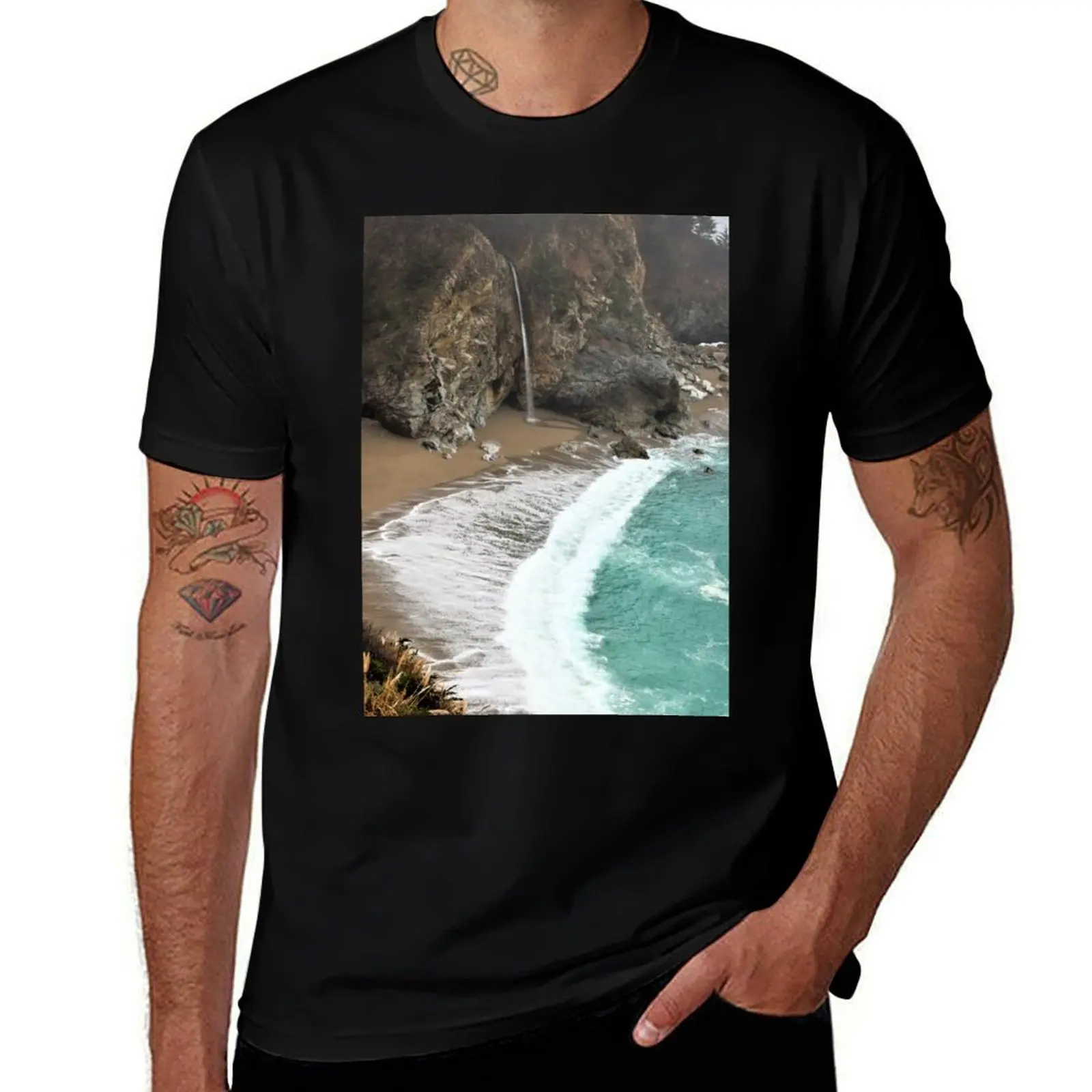 McWay Falls on a Foggy Day T-Shirt Retro Graphic Print T-Shirt