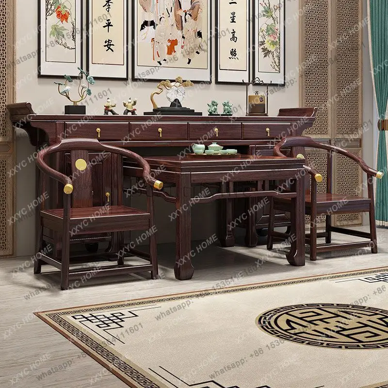 Main House Central Hall Four-piece Offering Table New Chinese Ebony Solid Wood Offering Table Shentai Chair Combination