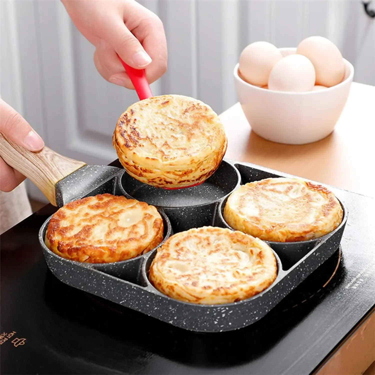 Egg Frying Pan 4-hole Pancake Omelette Cooker Pans Non-stick Cookware Divided For Burger Breakfast Poached Egg Baking Tools