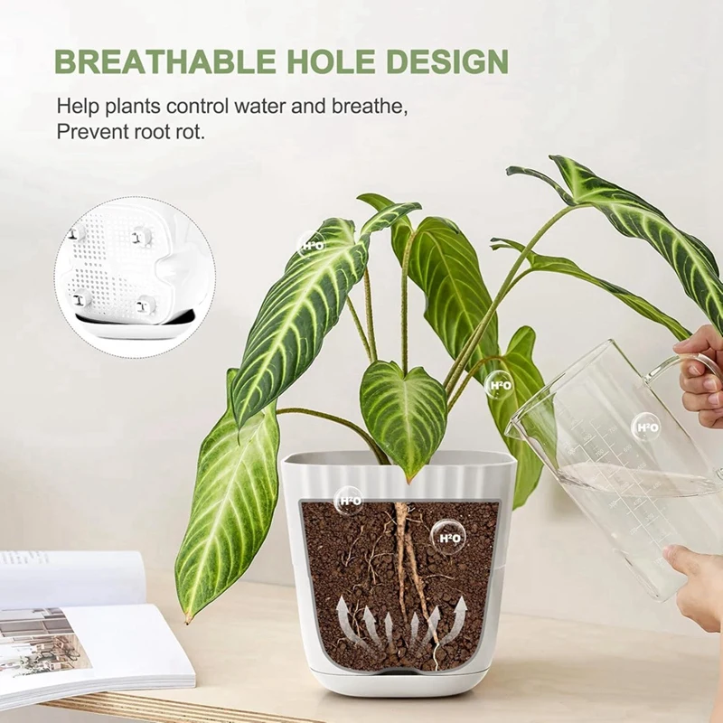 ABBO-Flower Pots 6 Inch, 5 Pack Square Plant Pots With Drainage Holes And Connectiong Saucer Tray, For Indoor Outdoor