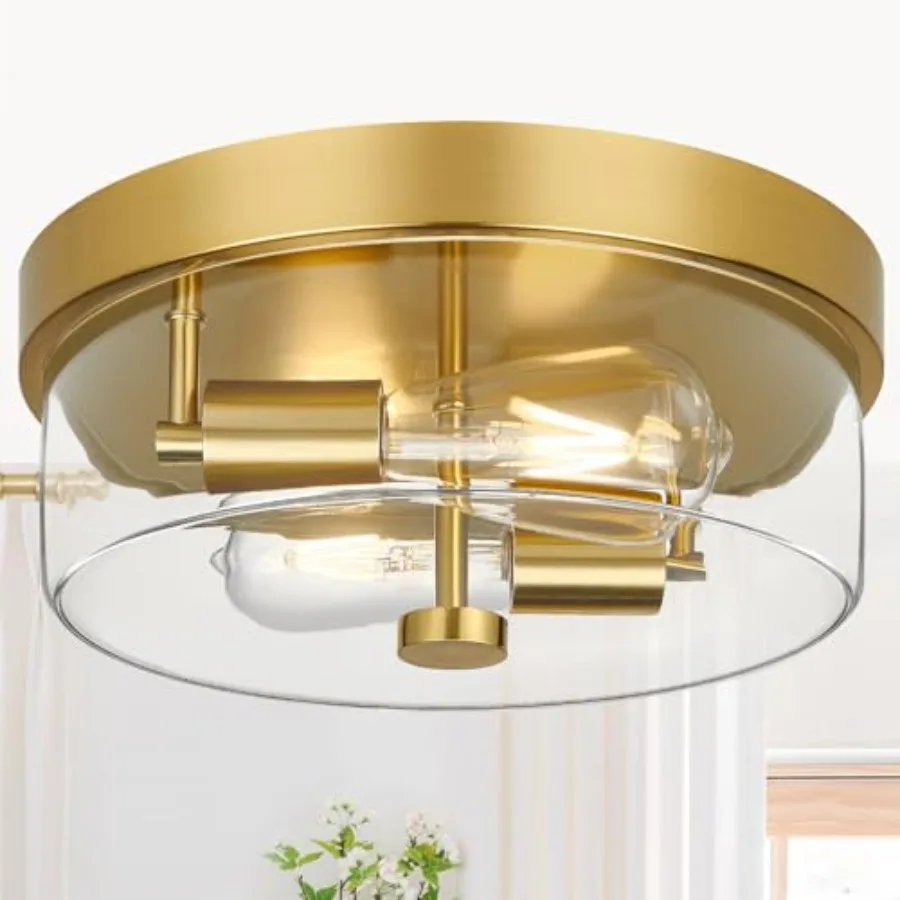 

Flush Mount Ceiling Light Fixtures, 2-Light Ceiling Mount for Farmhouse with Clear Glass Lampshade, Industrial Flush Mount Ligh