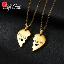 Sifisrri 1 Pair Personalized Engrave Name Half Heart Pendant Necklace for Women Men Stainless Steel Valentine's Day Jewelry Gift