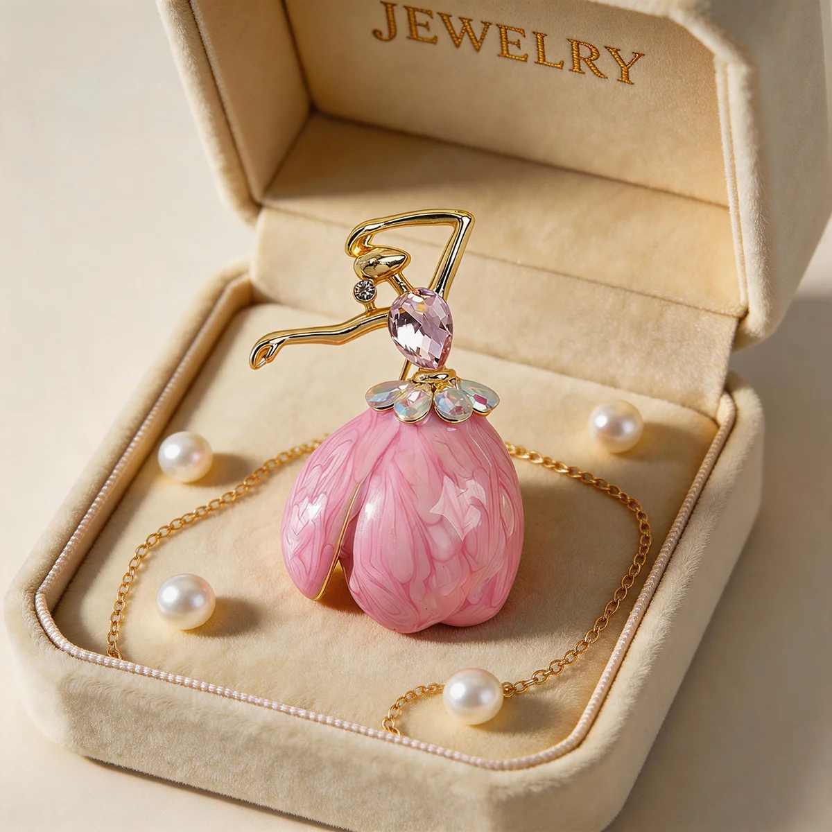 Pink Ballet Dancer Brooch Enamel Crystal Ballerina Pin Statement Jewelry for Women Dress Coat Scarf Accessory Christmas Gift