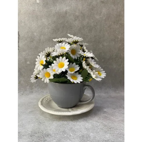 Afam Gift White Papatyalı Ceramic Flower Pot