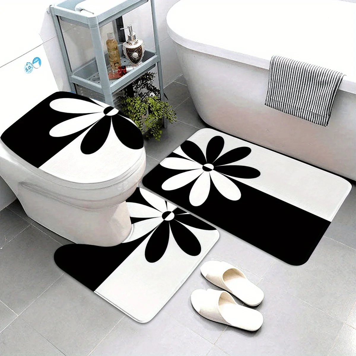 

Набор из 3 предметов с модным цветочным узором, полиэфирная ткань, можно стирать в машине, U-образный коврик, коврик для ванной комнаты, чехол на сиденье унитаза.