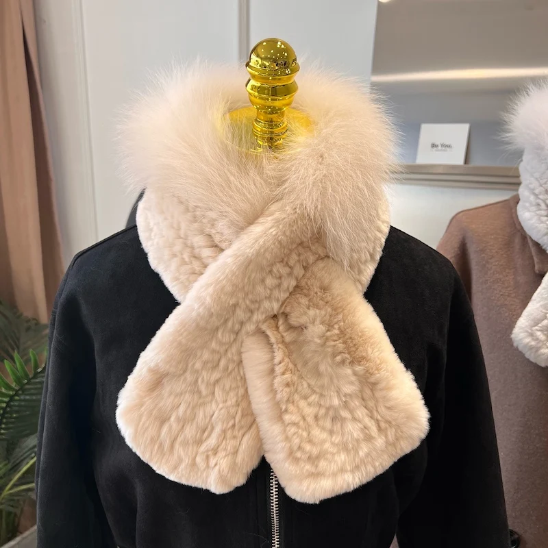 

Женский шарф из натурального кроличьего меха, 100% натуральный мех кролика, зимний теплый мягкий меховой шарф, однотонный ручной работы