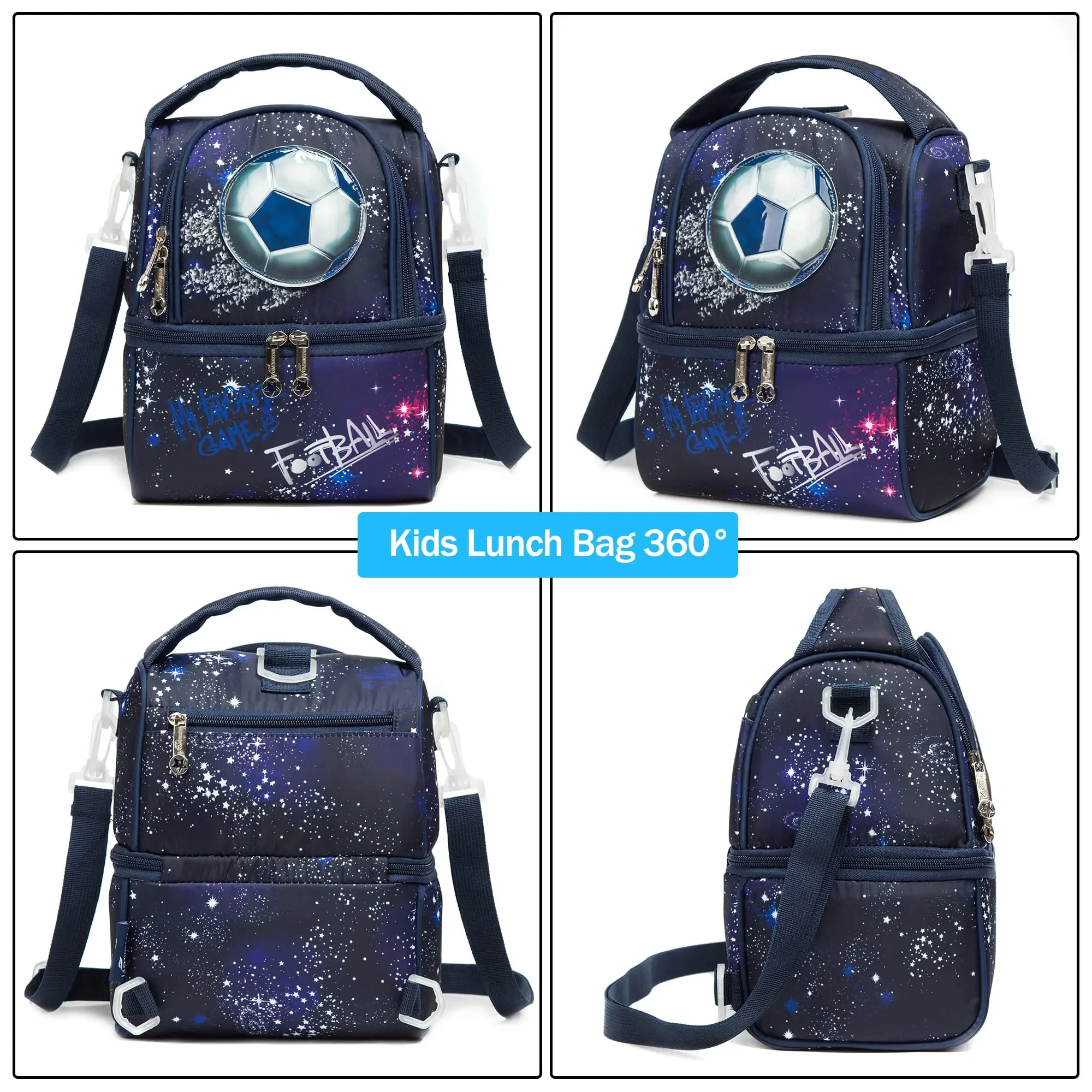 Gsequins Lunch Bags Food Bag Insulated Lunch Bag for Boys and Girls with Adjustable Strap Lunch Box Bag Football Cooler Bag