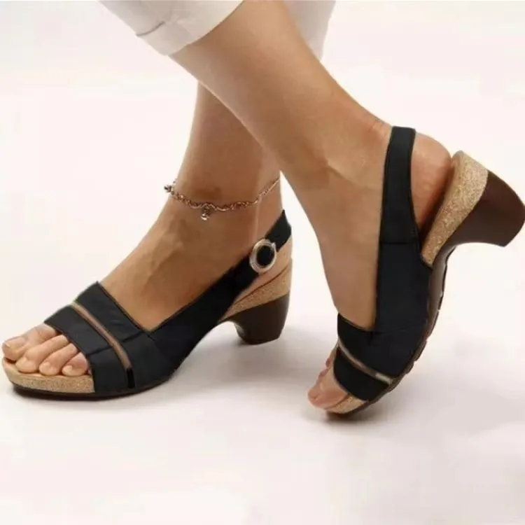 

Women's Summer Large Size Sandals Fish Mouth Toe Post Beach High Heel Slope Follow Belt Shoes PU Leather Ankle Strap Rubber Sole