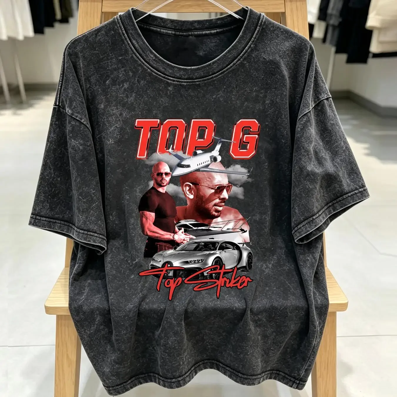 washed T Shirt New Popular Andrew Tate Top G For Fans Black All Size WS465 vintage Washed Top For Everyday Wear homme