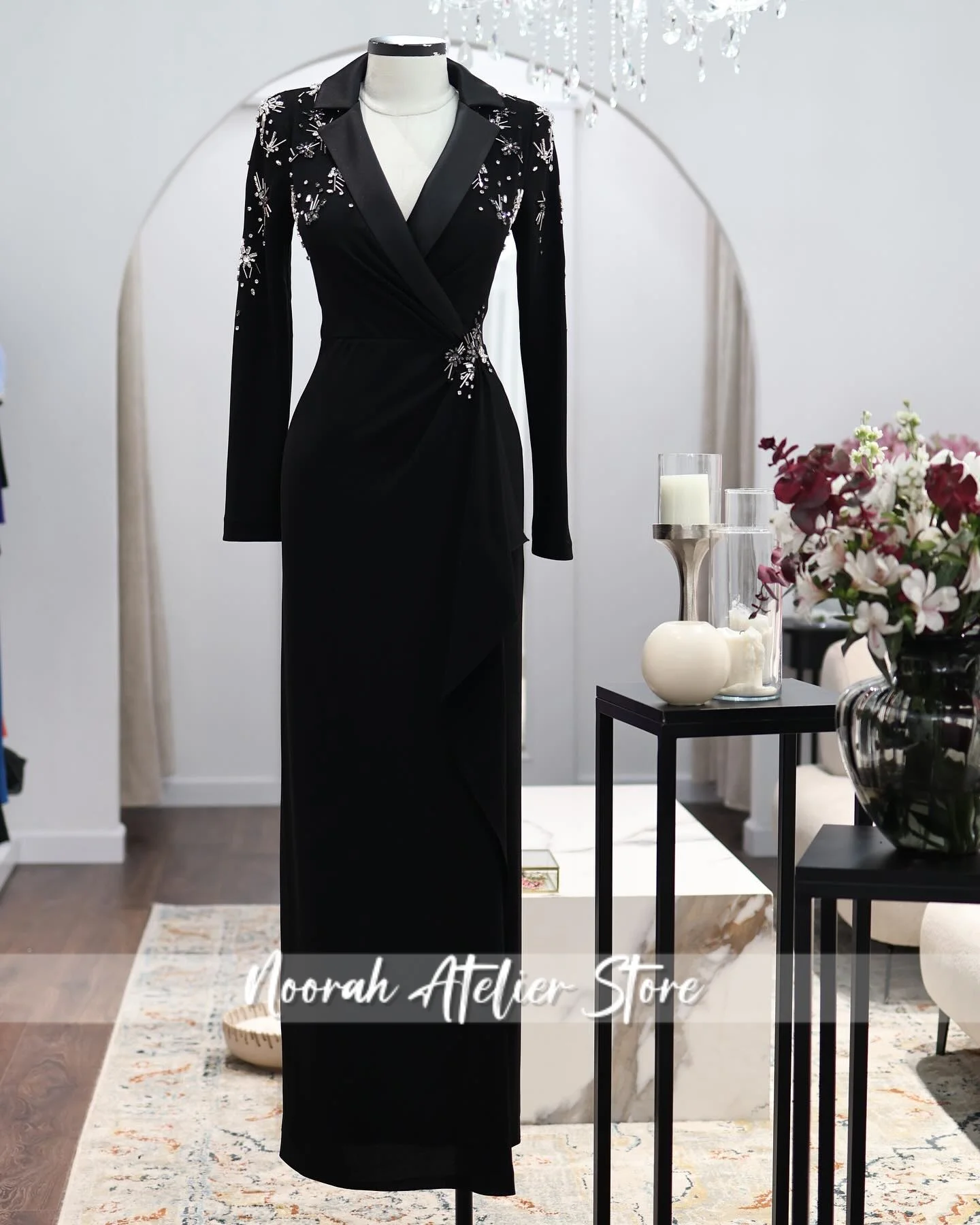 

New Black V N Long Sleeves Saudi Arabia Luxury Evening Dresses 2025 Peplum Wedding Dresses فساتين سهرةProm Gown Customized