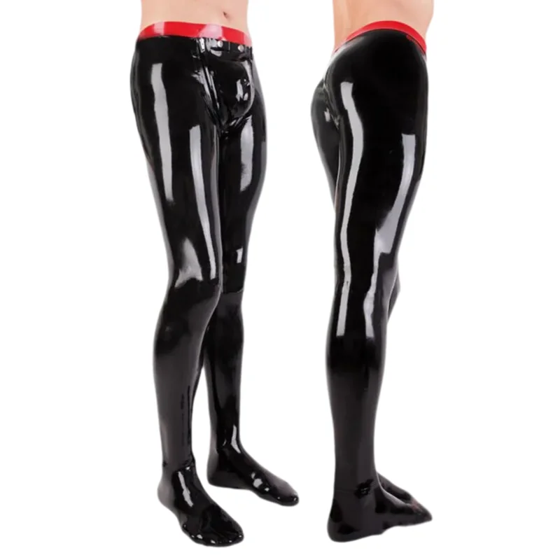 

Customize Black Latex Handmade Long Crotch Piece Front Zipper Hole Leggings Pants Swimming Trunks with Socks Fetish Uniform