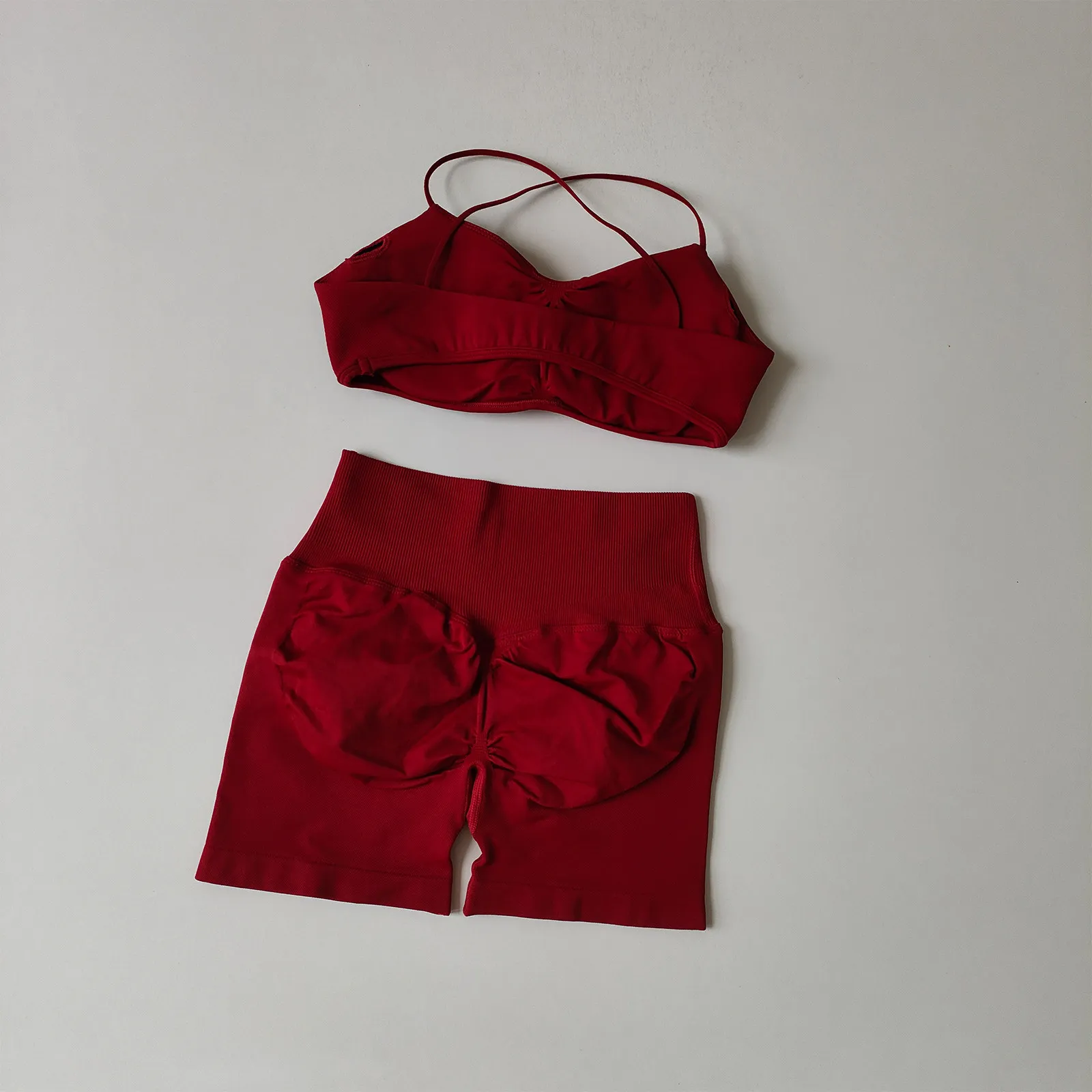 Sommerliches Nahtloses Sportset für Damen: Fitness-Yoga-Anzug mit Po-Lifting-Effekt, Hochgeschnittene Shorts, Pilates-BHs und Unterwäsche-Kombination – Detail 12