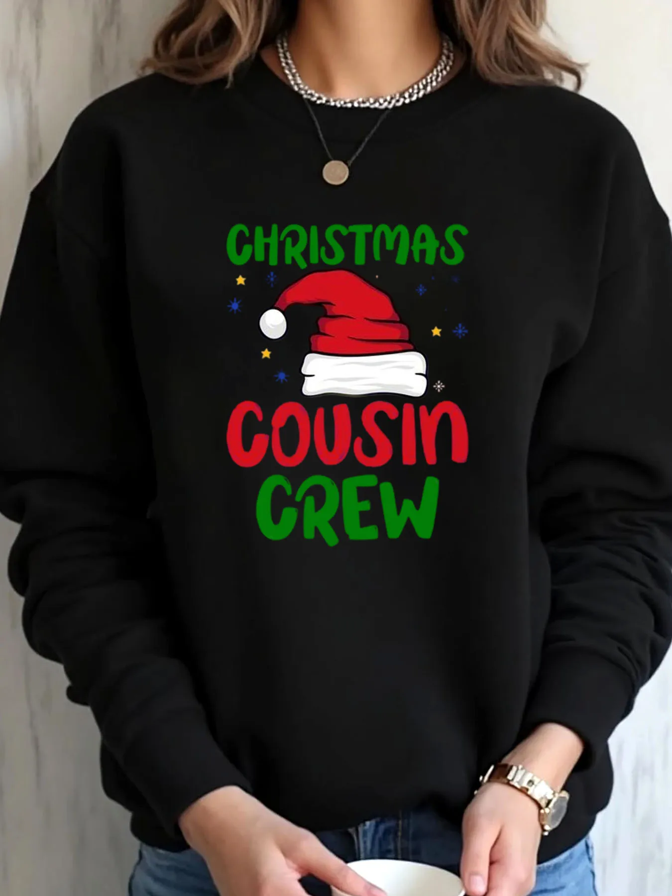 

Женская рождественская толстовка большого размера Cousin Crew Santa Hat с принтом, верхняя одежда