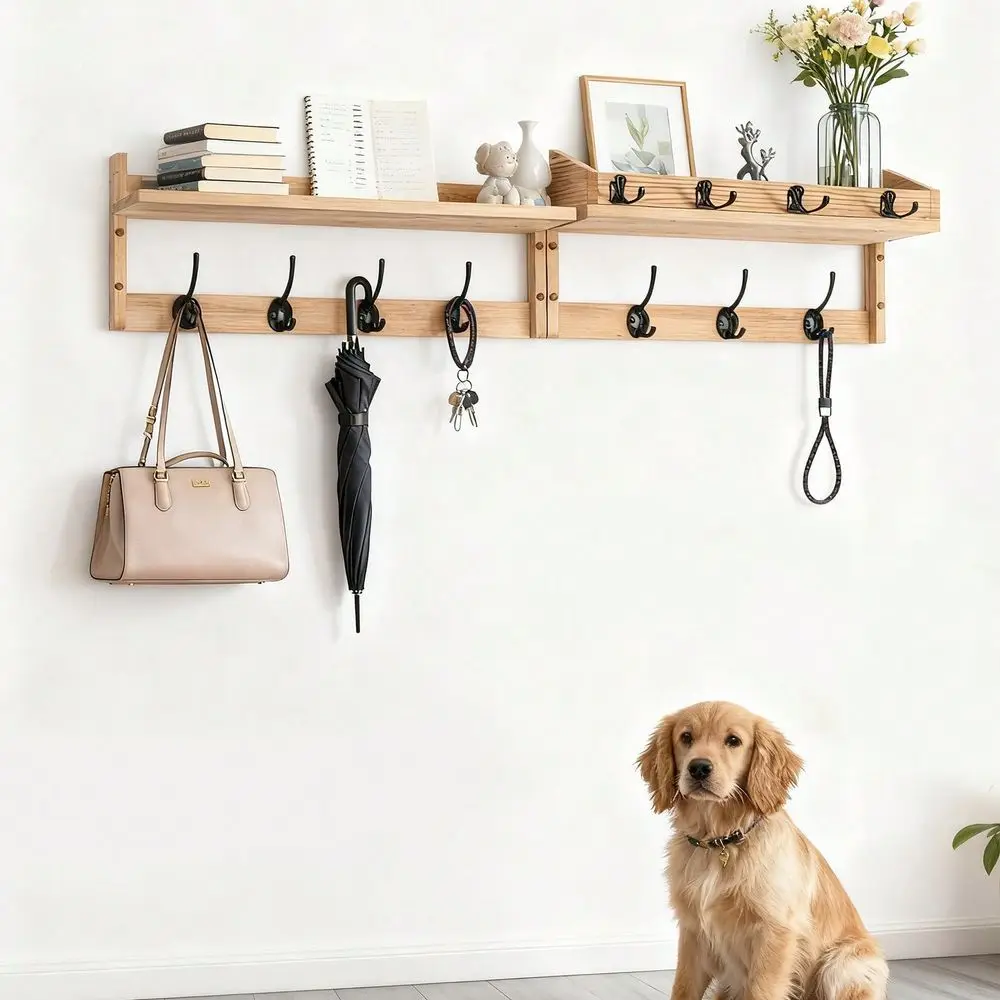 

Coat Rack Wall Mount With Shelf, 4 In 1 Coat And Key Hanger With 11 Metal Hooks, Entryway Wall Mounted Shelf With Mail Holder F