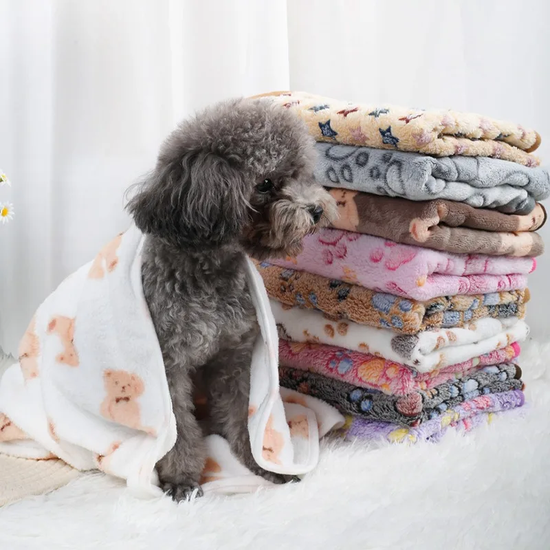 Manta suave y esponjosa de alta calidad para mascotas, manta de franela para dormir para perros, estampado de pata, estera para mascotas, manta cálida y cómoda para perros y gatos