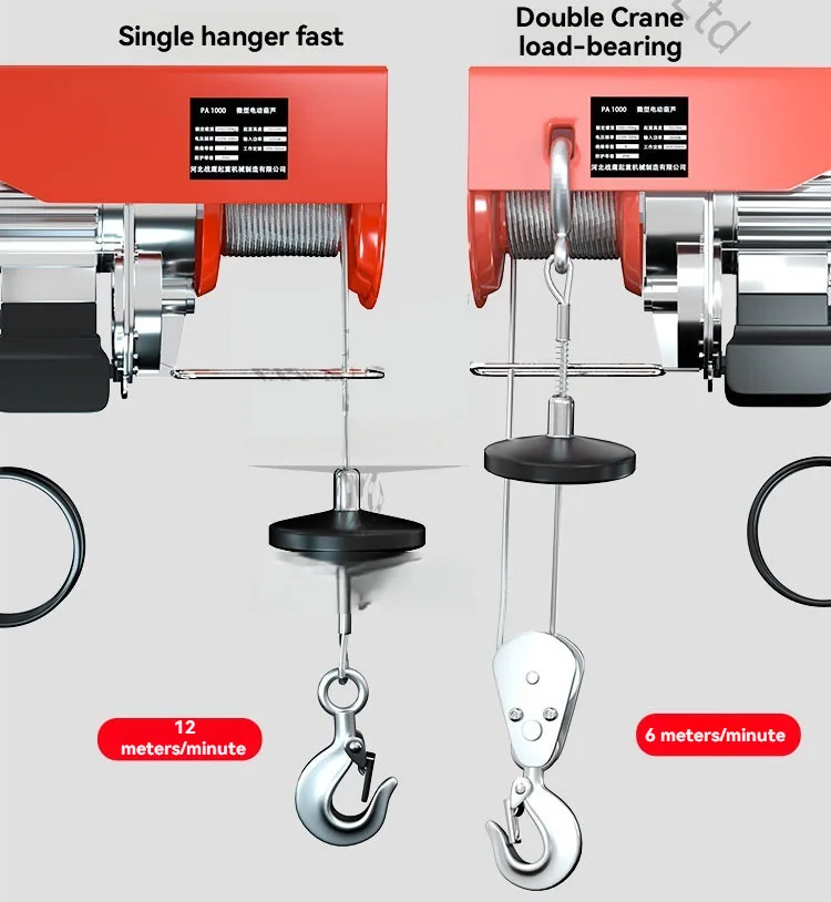 PA800 20M 1600W Micro Electric Hoist 220V Household Small Crane Winch Hoist Winch Lifting Crane