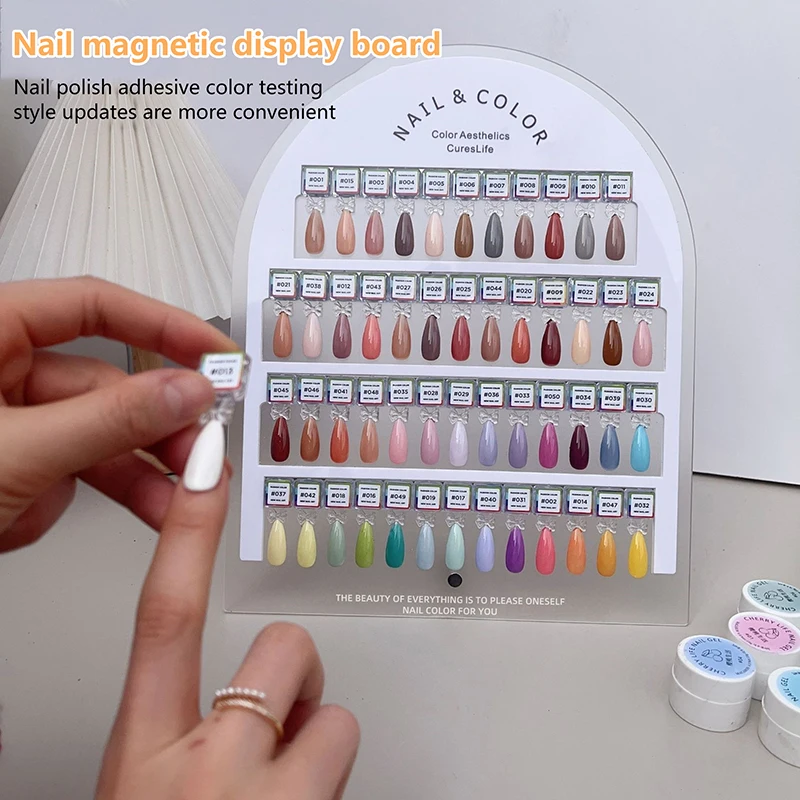لوحة عرض ملونة للأظافر من الأكريليك الفاخر مكونة من 24 لونًا، بطاقة مقارنة بأطراف مغناطيسية مع ملصقات أرقام أداة مانيكير لصالونات التجميل